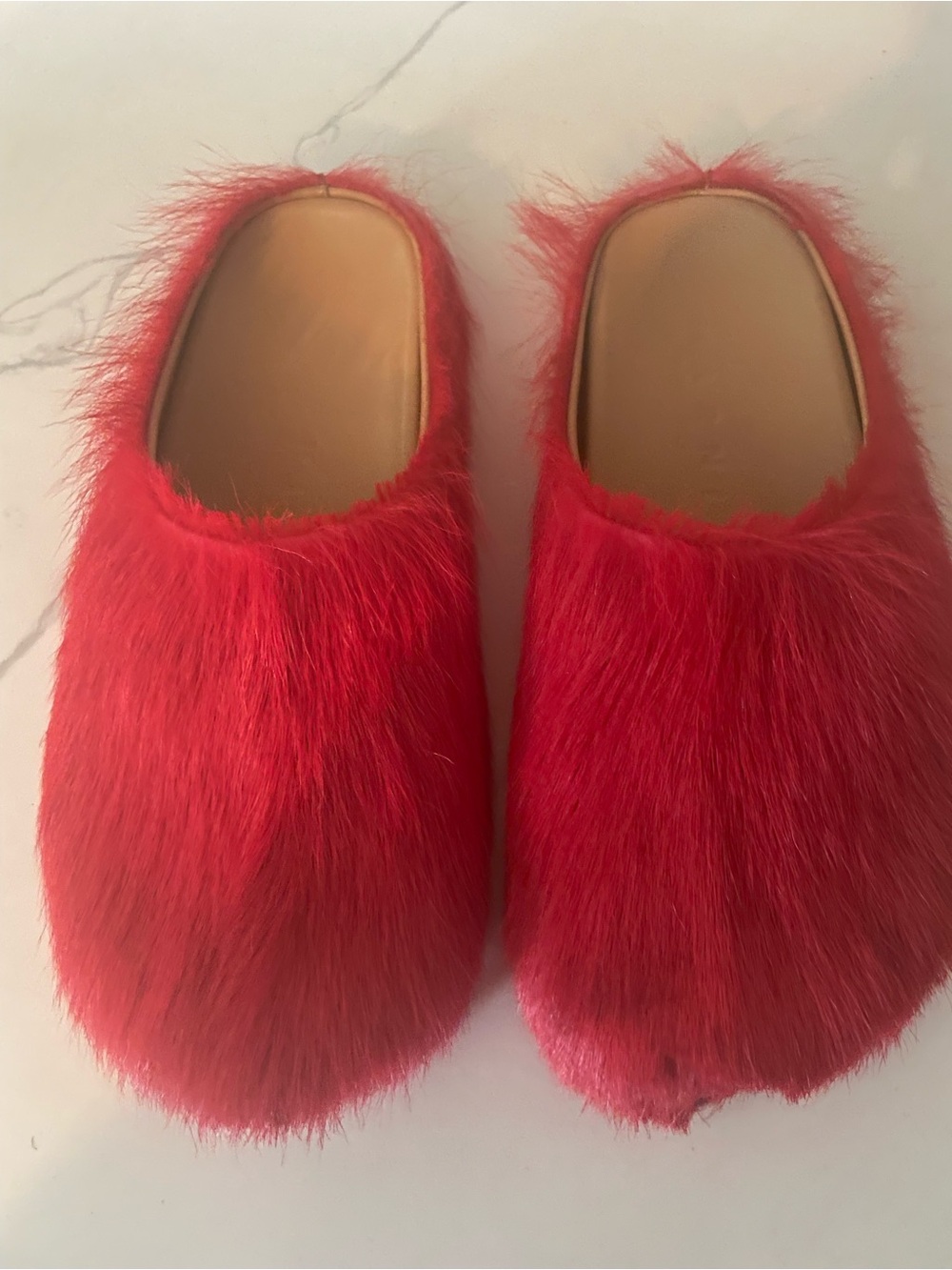 Marni Red Furry Slide Mules